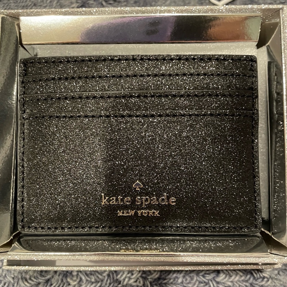 NIB, Kate Soade black sparkly credit card holder.
